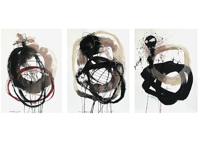 Serie Kopfkränze 1, 2, 3 • je 76 x 56 cm  • Acryl und Quarzsand auf Büttenkarton